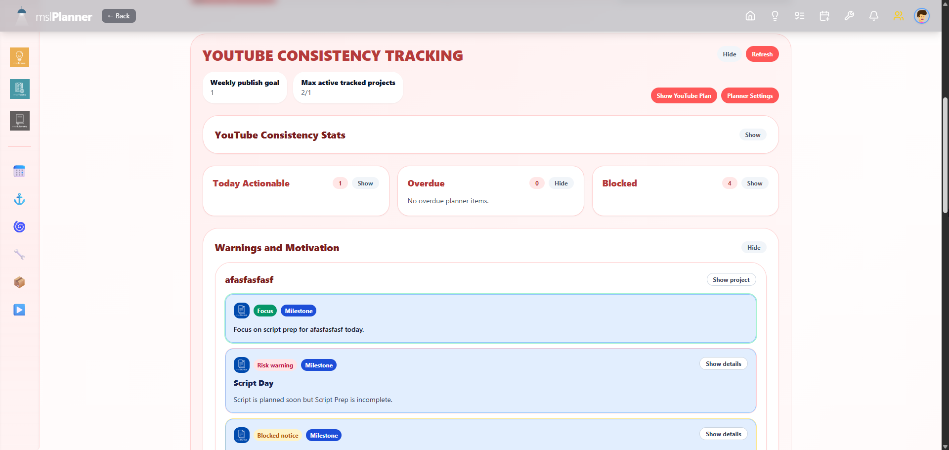 YouTube Consistency Planner